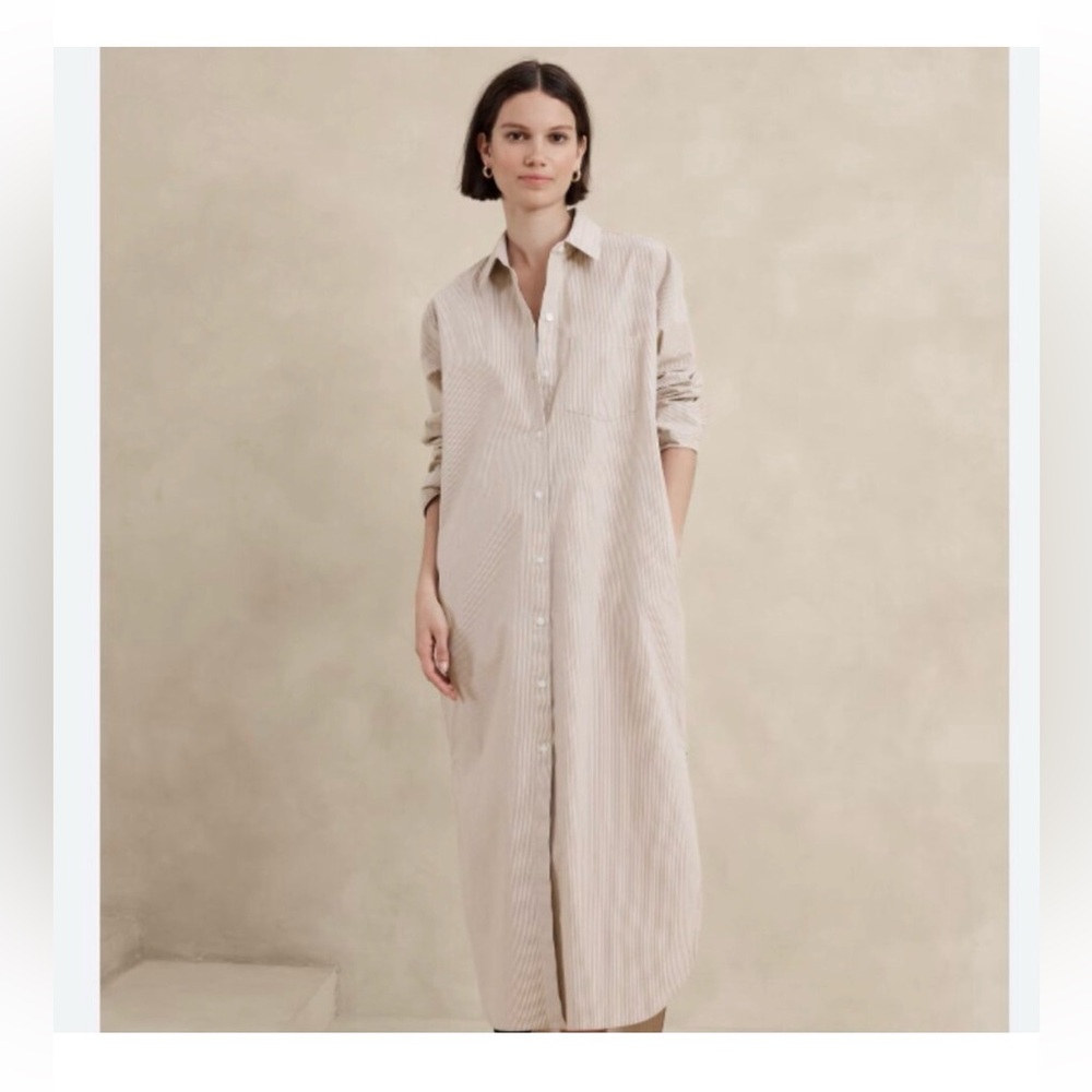 Banana Republic Taupe Long Sleeve Shirtdress